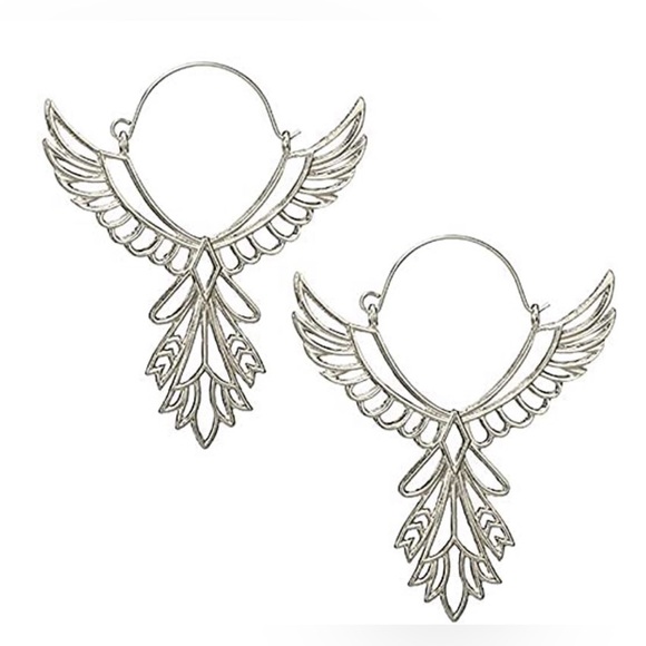 “Thunderbird” Phoenix Silver Guardian Angel Festival Native American Wing Hoops - Picture 7 of 11